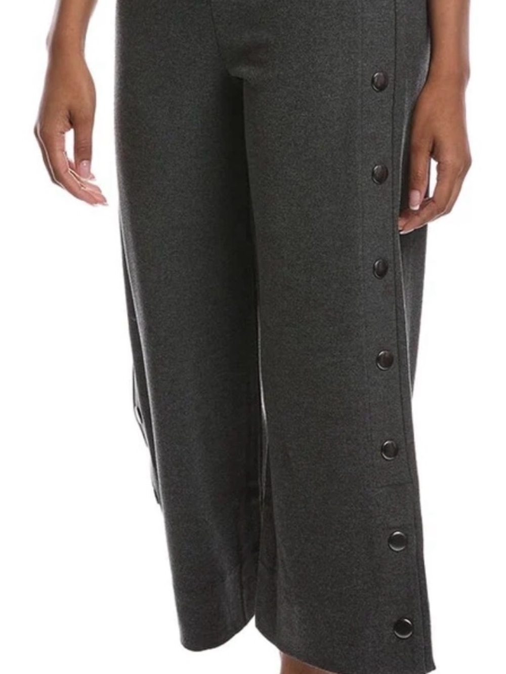 CAbi Snap Crop Black Snap-Trim Wide Leg Pants